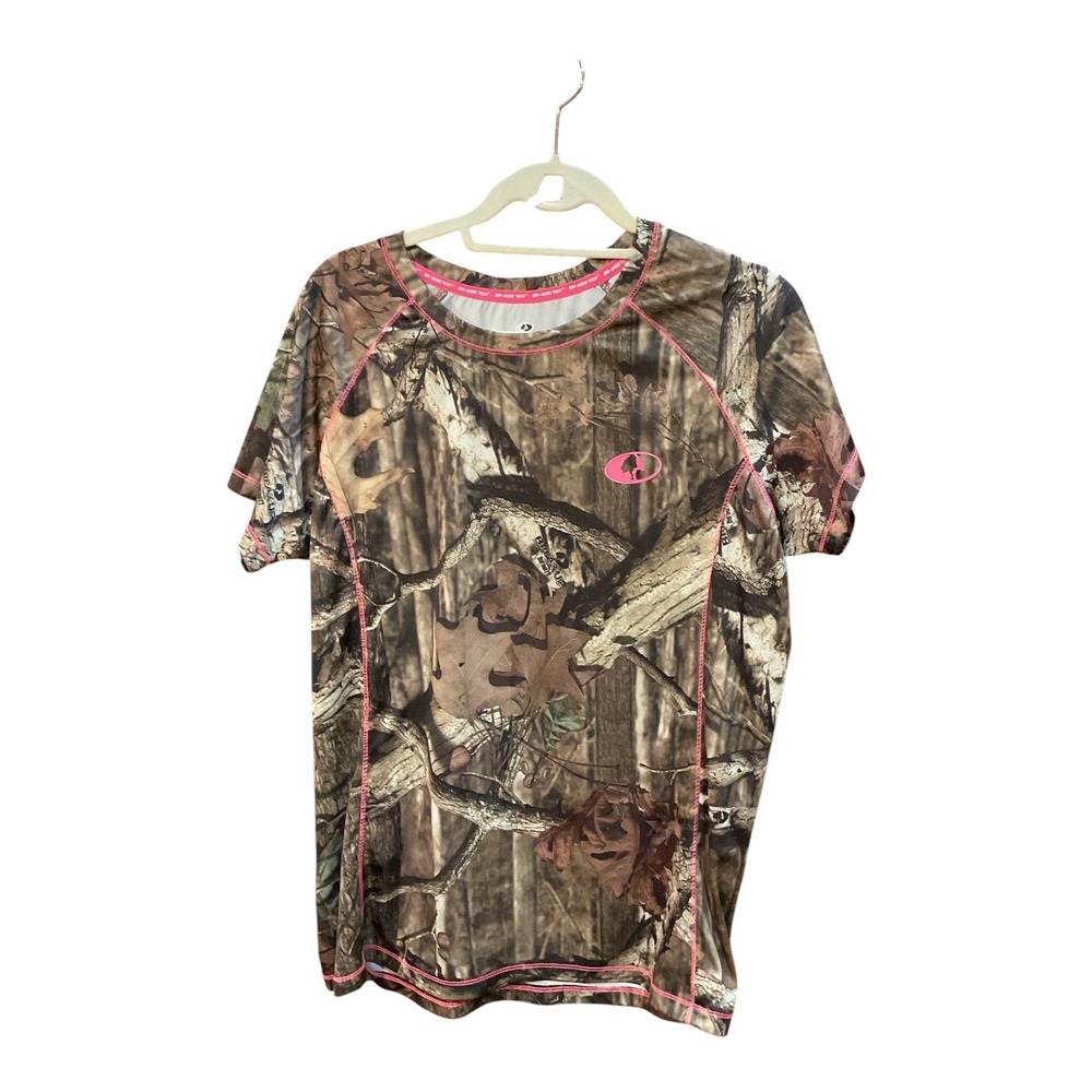 Mossy Oak Break Up Infinity Camo T-Shirt Womens XL Pink Stitching Dri-More Tech